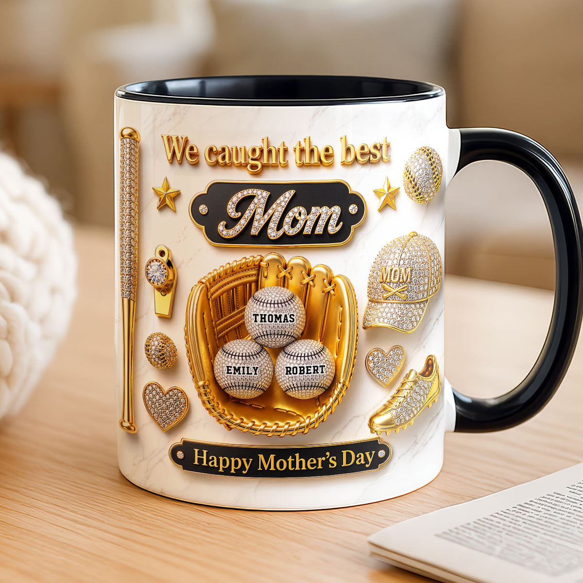 3D Effect Baseball We Caught The Best Mom - Personalized Mug - Mother's Day Gift For Mom, Wife