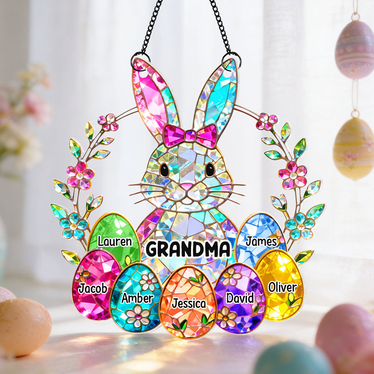 Bunny Grandma Easter Gift - Personalized Acrylic Suncatcher Ornament - Easter Gift, Mother's Day Gift for Grandma, Mom, Wife